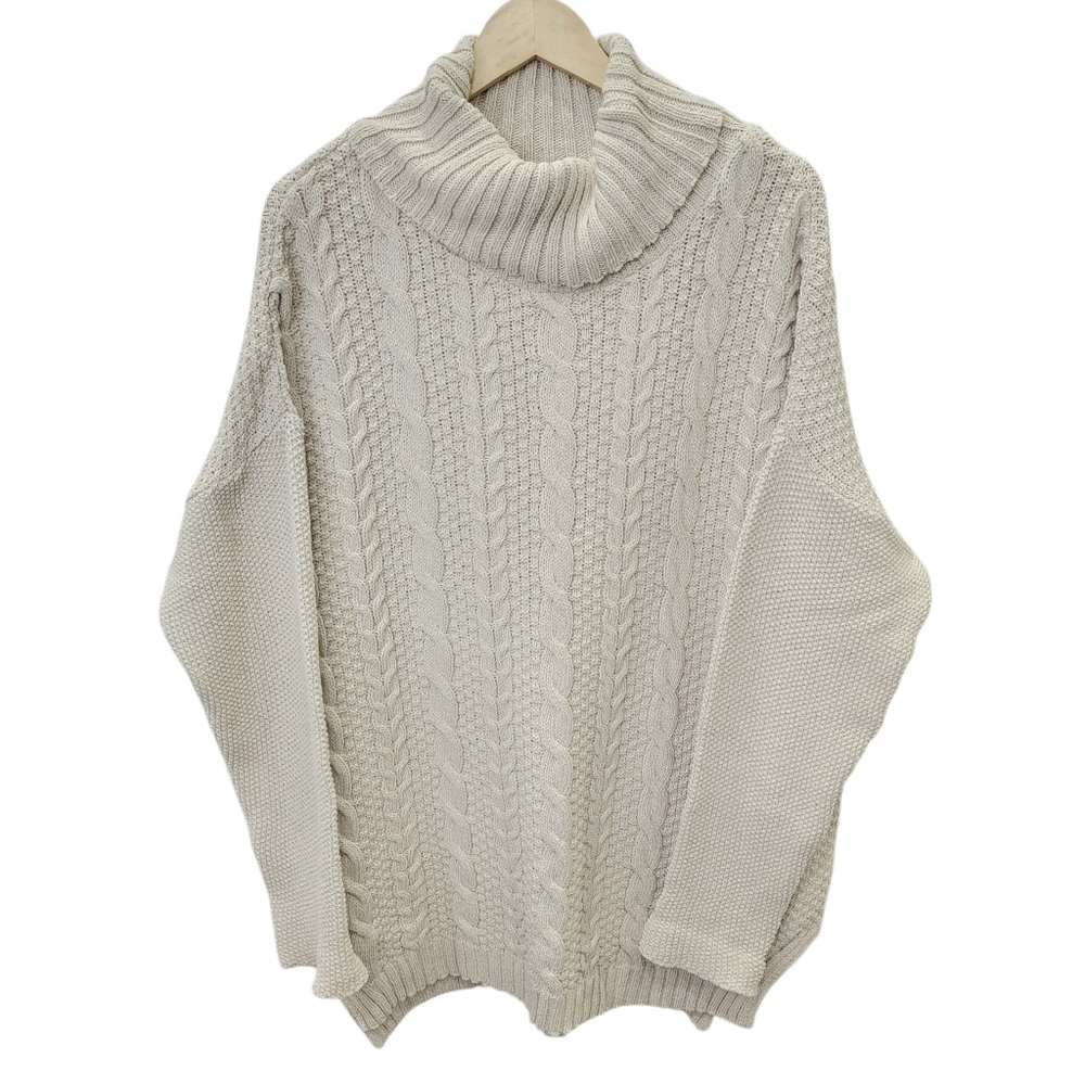 Parkhurst Emily Eco Cotton Turtleneck Cream Chunky Cable-Knit Sweater Womens XL - Picture 3 of 17